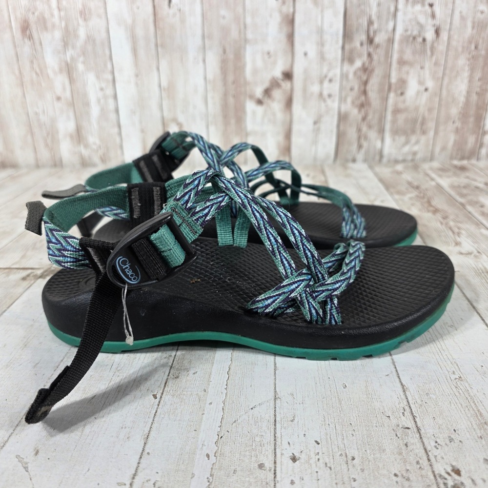 Chaco Z/Cloud X2 Women 5 Sport Sandals Blue Green Black Double Strap Toe Loop